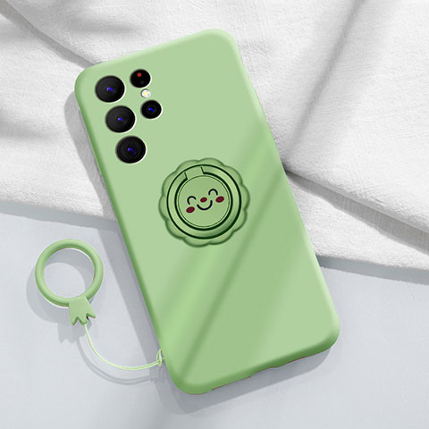 Funda Silicona Carcasa Ultrafina Goma con Magnetico Anillo de dedo Soporte A03 para Samsung Galaxy S22 Ultra 5G Menta Verde