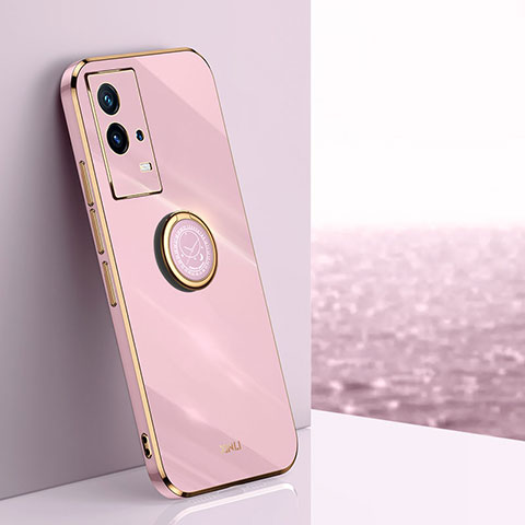 Funda Silicona Carcasa Ultrafina Goma con Magnetico Anillo de dedo Soporte A03 para Vivo iQOO 8 Pro 5G Rosa