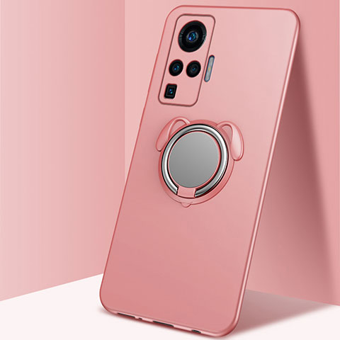 Funda Silicona Carcasa Ultrafina Goma con Magnetico Anillo de dedo Soporte A03 para Vivo X50 Pro 5G Oro Rosa