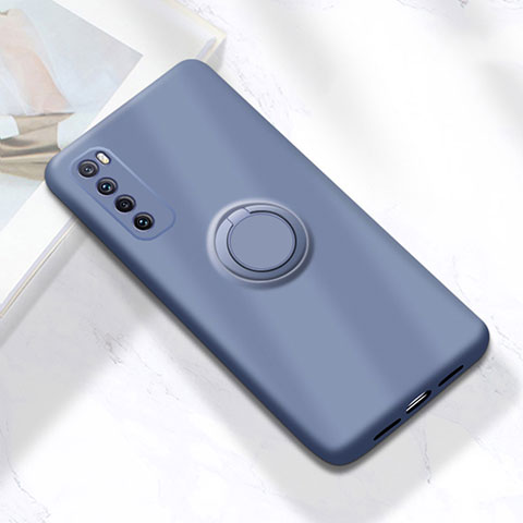 Funda Silicona Carcasa Ultrafina Goma con Magnetico Anillo de dedo Soporte A04 para Huawei Nova 7 5G Gris