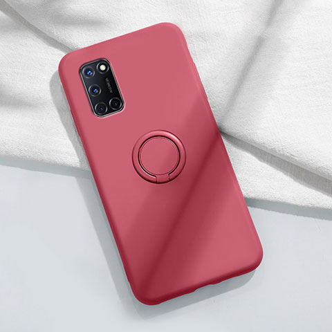 Funda Silicona Carcasa Ultrafina Goma con Magnetico Anillo de dedo Soporte A04 para Oppo A72 Rojo Rosa