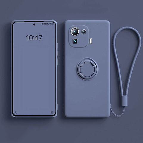 Funda Silicona Carcasa Ultrafina Goma con Magnetico Anillo de dedo Soporte A04 para Xiaomi Mi 11 Pro 5G Gris Lavanda