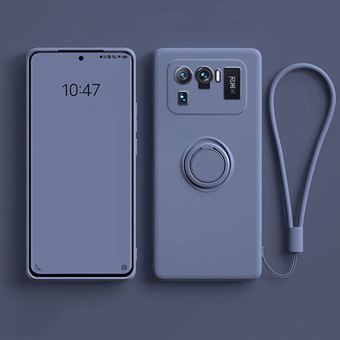 Funda Silicona Carcasa Ultrafina Goma con Magnetico Anillo de dedo Soporte A04 para Xiaomi Mi 11 Ultra 5G Gris Lavanda