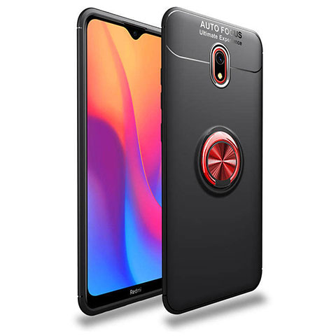 Funda Silicona Carcasa Ultrafina Goma con Magnetico Anillo de dedo Soporte A04 para Xiaomi Redmi 8A Rojo y Negro