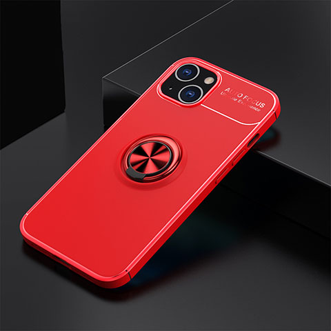 Funda Silicona Carcasa Ultrafina Goma con Magnetico Anillo de dedo Soporte A05 para Apple iPhone 15 Plus Rojo