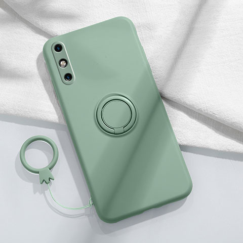 Funda Silicona Carcasa Ultrafina Goma con Magnetico Anillo de dedo Soporte A05 para Huawei Enjoy 10e Cian