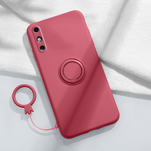 Funda Silicona Carcasa Ultrafina Goma con Magnetico Anillo de dedo Soporte A05 para Huawei Enjoy 10e Rojo Rosa