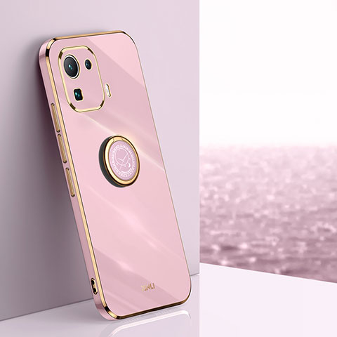 Funda Silicona Carcasa Ultrafina Goma con Magnetico Anillo de dedo Soporte A05 para Xiaomi Mi 11 Pro 5G Rosa