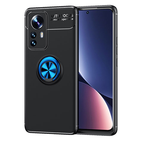 Funda Silicona Carcasa Ultrafina Goma con Magnetico Anillo de dedo Soporte A05 para Xiaomi Mi 12 Pro 5G Azul y Negro