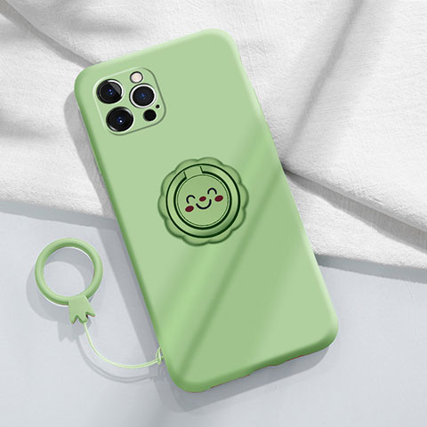 Funda Silicona Carcasa Ultrafina Goma con Magnetico Anillo de dedo Soporte A06 para Apple iPhone 13 Pro Verde