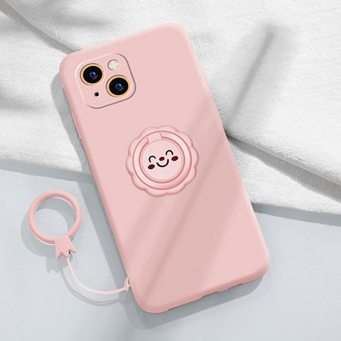 Funda Silicona Carcasa Ultrafina Goma con Magnetico Anillo de dedo Soporte A06 para Apple iPhone 14 Rosa