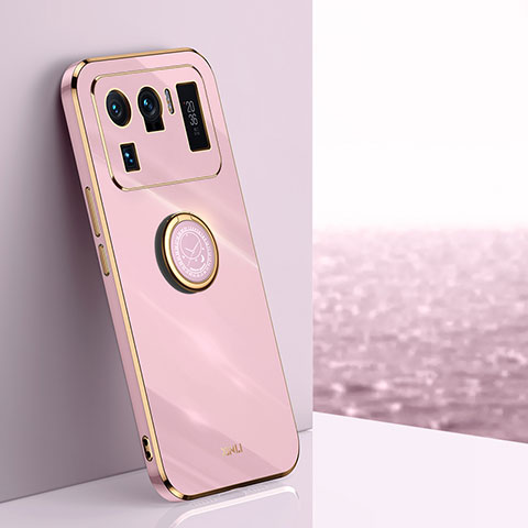 Funda Silicona Carcasa Ultrafina Goma con Magnetico Anillo de dedo Soporte A06 para Xiaomi Mi 11 Ultra 5G Rosa