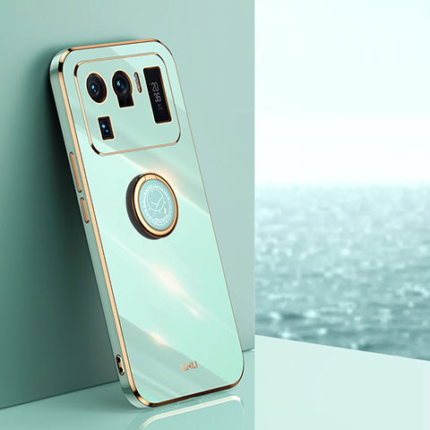 Funda Silicona Carcasa Ultrafina Goma con Magnetico Anillo de dedo Soporte A06 para Xiaomi Mi 11 Ultra 5G Verde