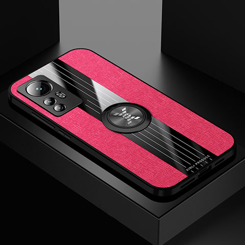 Funda Silicona Carcasa Ultrafina Goma con Magnetico Anillo de dedo Soporte A07 para Xiaomi Mi 12X 5G Rojo