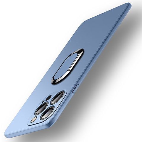 Funda Silicona Carcasa Ultrafina Goma con Magnetico Anillo de dedo Soporte A09 para Apple iPhone 15 Pro Max Azul Cielo