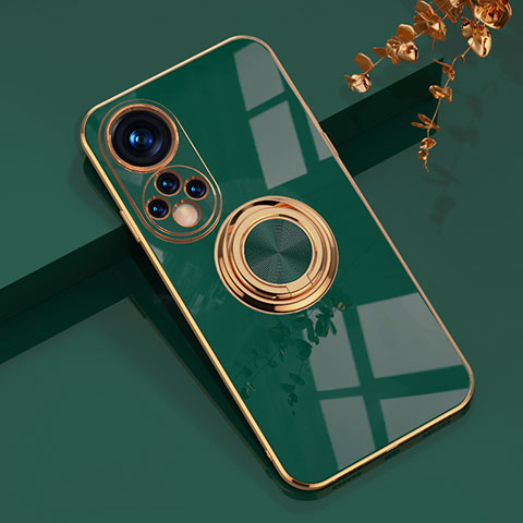 Funda Silicona Carcasa Ultrafina Goma con Magnetico Anillo de dedo Soporte AN1 para Huawei Honor 50 Pro 5G Verde