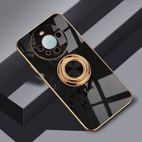 Funda Silicona Carcasa Ultrafina Goma con Magnetico Anillo de dedo Soporte AN1 para Huawei Mate 60 Pro Negro