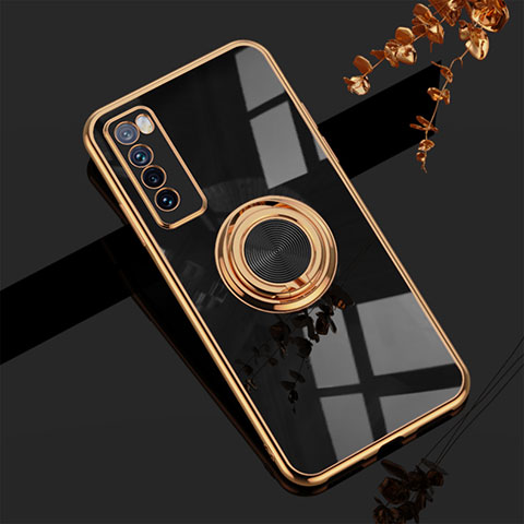 Funda Silicona Carcasa Ultrafina Goma con Magnetico Anillo de dedo Soporte AN1 para Huawei Nova 7 5G Negro