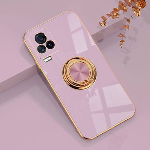 Funda Silicona Carcasa Ultrafina Goma con Magnetico Anillo de dedo Soporte AN1 para Vivo iQOO 7 Legend 5G Purpura Claro