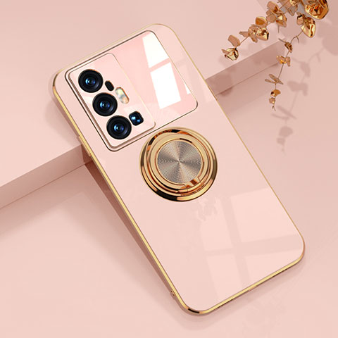 Funda Silicona Carcasa Ultrafina Goma con Magnetico Anillo de dedo Soporte AN1 para Vivo X70 Pro+ Plus 5G Rosa