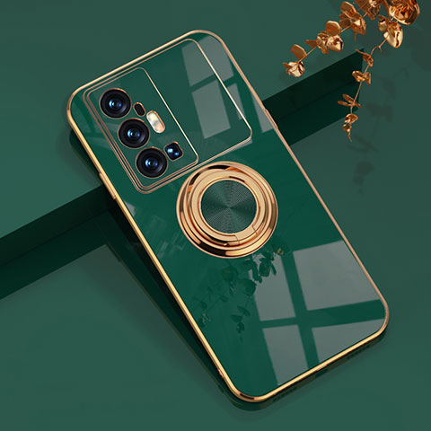 Funda Silicona Carcasa Ultrafina Goma con Magnetico Anillo de dedo Soporte AN1 para Vivo X70 Pro+ Plus 5G Verde