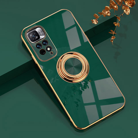 Funda Silicona Carcasa Ultrafina Goma con Magnetico Anillo de dedo Soporte AN1 para Xiaomi Mi 11i 5G (2022) Verde