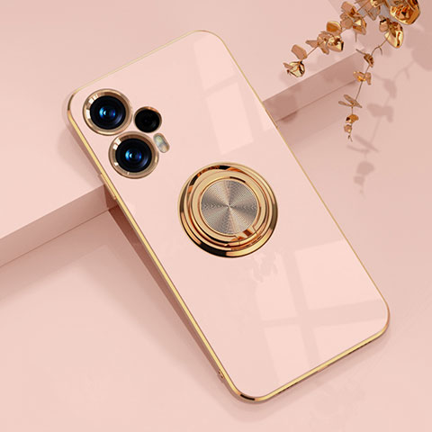 Funda Silicona Carcasa Ultrafina Goma con Magnetico Anillo de dedo Soporte AN1 para Xiaomi Poco F5 5G Oro Rosa