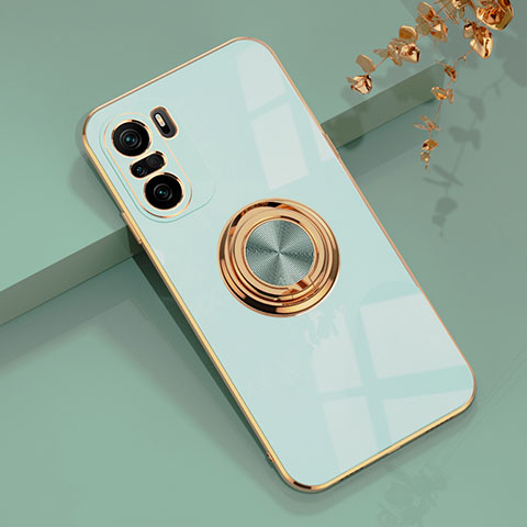 Funda Silicona Carcasa Ultrafina Goma con Magnetico Anillo de dedo Soporte AN1 para Xiaomi Redmi K40 Pro 5G Menta Verde