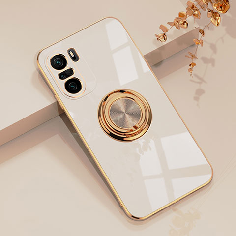 Funda Silicona Carcasa Ultrafina Goma con Magnetico Anillo de dedo Soporte AN1 para Xiaomi Redmi K40 Pro+ Plus 5G Blanco