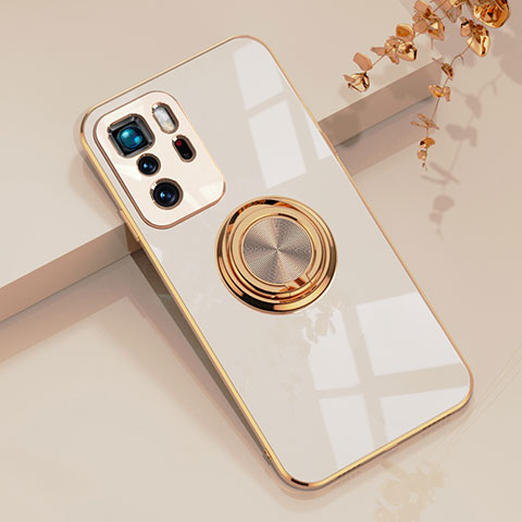 Funda Silicona Carcasa Ultrafina Goma con Magnetico Anillo de dedo Soporte AN1 para Xiaomi Redmi Note 10 Pro 5G Blanco