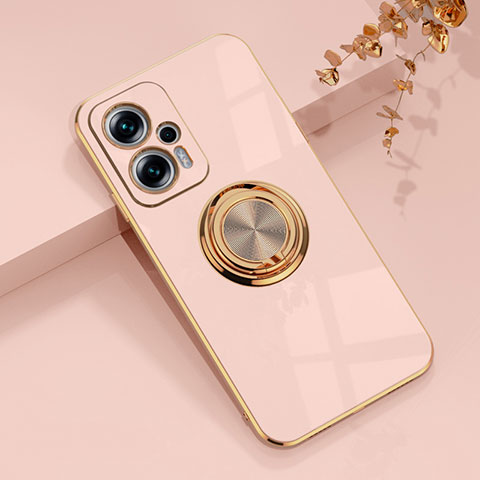 Funda Silicona Carcasa Ultrafina Goma con Magnetico Anillo de dedo Soporte AN1 para Xiaomi Redmi Note 11T Pro 5G Rosa