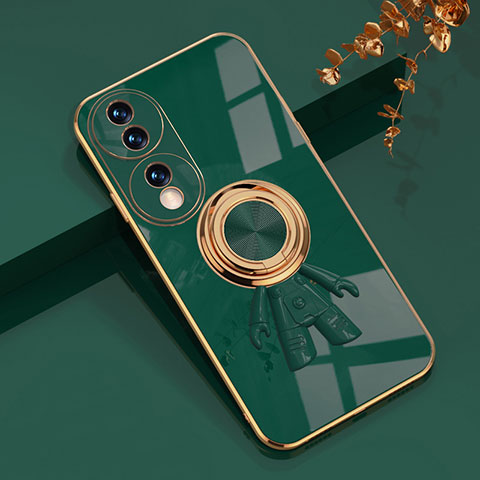 Funda Silicona Carcasa Ultrafina Goma con Magnetico Anillo de dedo Soporte AN2 para Huawei Honor 70 5G Verde