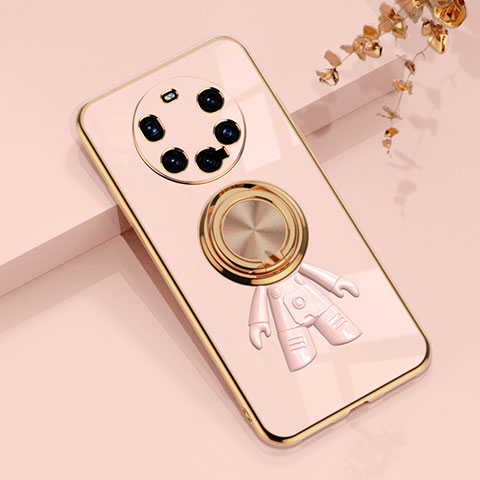 Funda Silicona Carcasa Ultrafina Goma con Magnetico Anillo de dedo Soporte AN2 para Huawei Mate 40 Pro+ Plus Oro Rosa