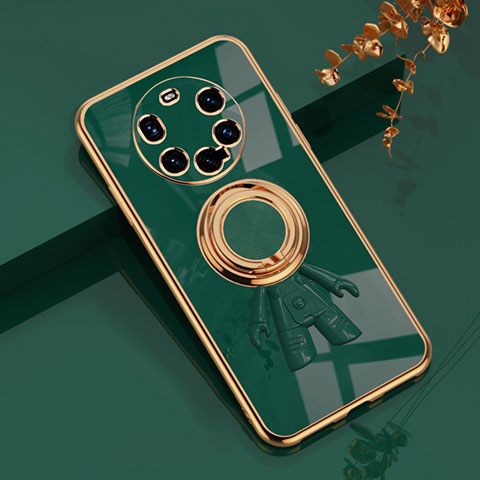 Funda Silicona Carcasa Ultrafina Goma con Magnetico Anillo de dedo Soporte AN2 para Huawei Mate 40 Pro+ Plus Verde