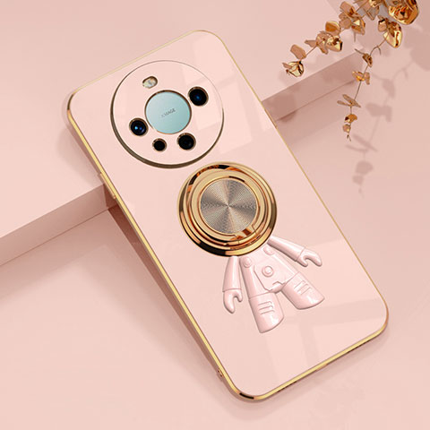 Funda Silicona Carcasa Ultrafina Goma con Magnetico Anillo de dedo Soporte AN2 para Huawei Mate 60 Pro+ Plus Oro Rosa