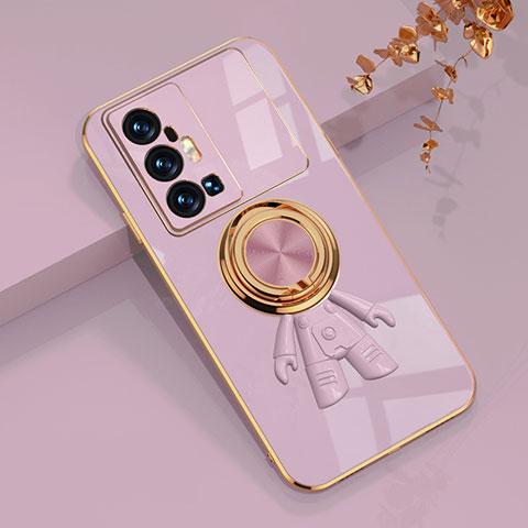 Funda Silicona Carcasa Ultrafina Goma con Magnetico Anillo de dedo Soporte AN2 para Vivo X70 Pro+ Plus 5G Purpura Claro