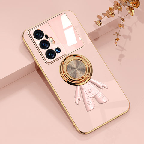 Funda Silicona Carcasa Ultrafina Goma con Magnetico Anillo de dedo Soporte AN2 para Vivo X70 Pro+ Plus 5G Rosa