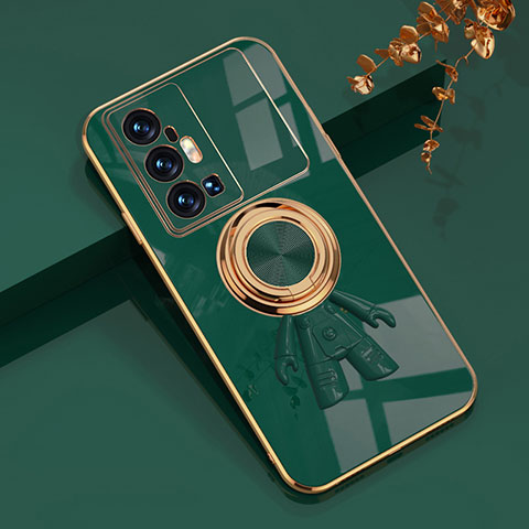 Funda Silicona Carcasa Ultrafina Goma con Magnetico Anillo de dedo Soporte AN2 para Vivo X70 Pro+ Plus 5G Verde