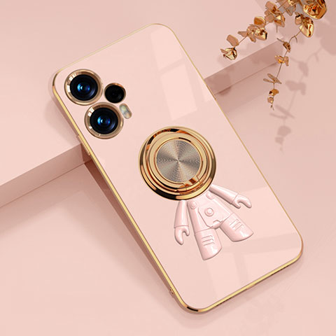 Funda Silicona Carcasa Ultrafina Goma con Magnetico Anillo de dedo Soporte AN2 para Xiaomi Poco F5 5G Oro Rosa