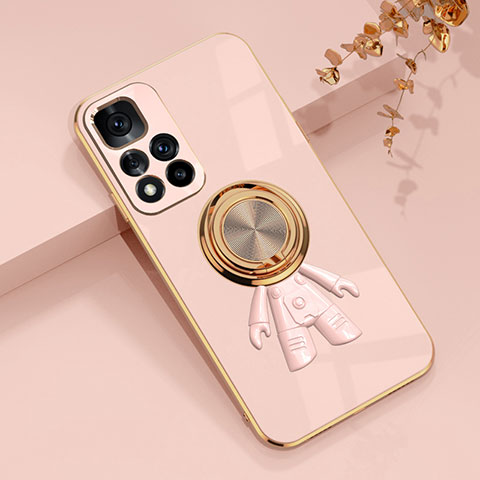 Funda Silicona Carcasa Ultrafina Goma con Magnetico Anillo de dedo Soporte AN2 para Xiaomi Poco M4 Pro 5G Rosa