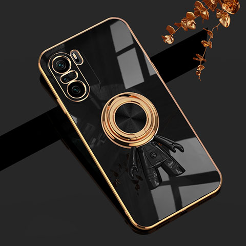 Funda Silicona Carcasa Ultrafina Goma con Magnetico Anillo de dedo Soporte AN2 para Xiaomi Redmi K40 Pro 5G Negro