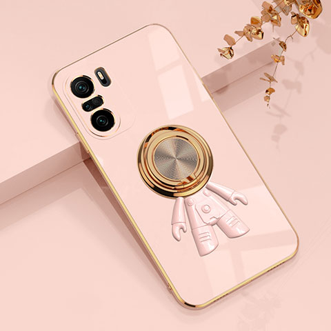 Funda Silicona Carcasa Ultrafina Goma con Magnetico Anillo de dedo Soporte AN2 para Xiaomi Redmi K40 Pro+ Plus 5G Rosa