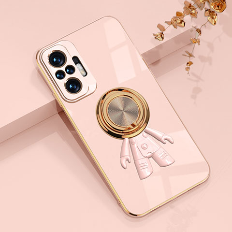 Funda Silicona Carcasa Ultrafina Goma con Magnetico Anillo de dedo Soporte AN2 para Xiaomi Redmi Note 10 Pro 4G Rosa