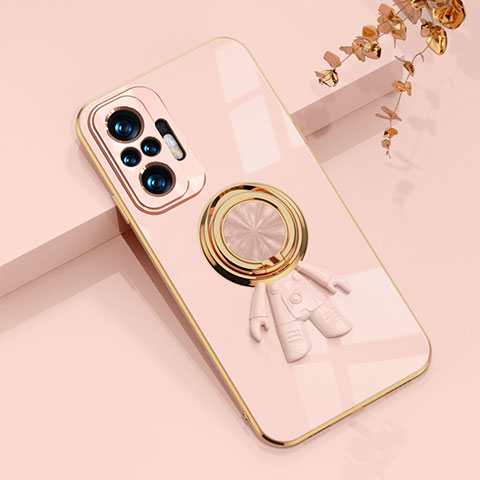 Funda Silicona Carcasa Ultrafina Goma con Magnetico Anillo de dedo Soporte AN2 para Xiaomi Redmi Note 10S 4G Rosa