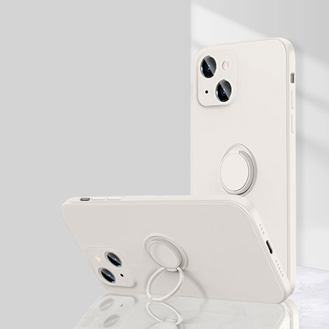 Funda Silicona Carcasa Ultrafina Goma con Magnetico Anillo de dedo Soporte G01 para Apple iPhone 13 Blanco