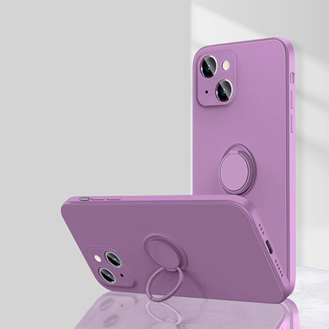 Funda Silicona Carcasa Ultrafina Goma con Magnetico Anillo de dedo Soporte G01 para Apple iPhone 15 Morado