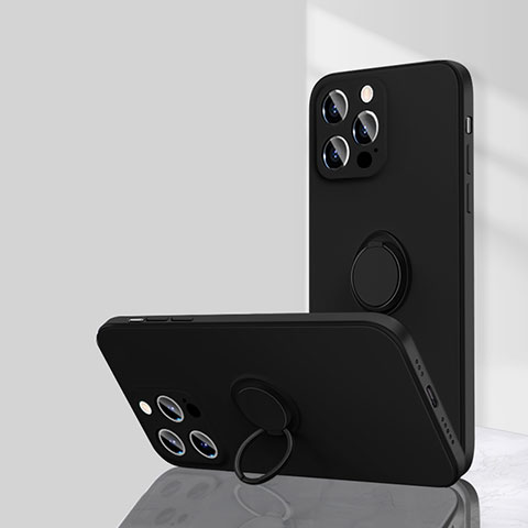 Funda Silicona Carcasa Ultrafina Goma con Magnetico Anillo de dedo Soporte G01 para Apple iPhone 16 Pro Negro