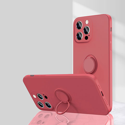 Funda Silicona Carcasa Ultrafina Goma con Magnetico Anillo de dedo Soporte G01 para Apple iPhone 16 Pro Rojo