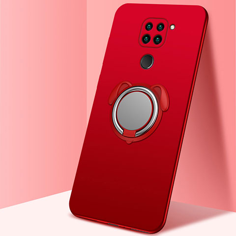 Funda Silicona Carcasa Ultrafina Goma con Magnetico Anillo de dedo Soporte G01 para Xiaomi Redmi Note 9 Rojo