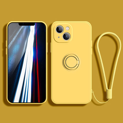 Funda Silicona Carcasa Ultrafina Goma con Magnetico Anillo de dedo Soporte G02 para Apple iPhone 13 Mini Amarillo